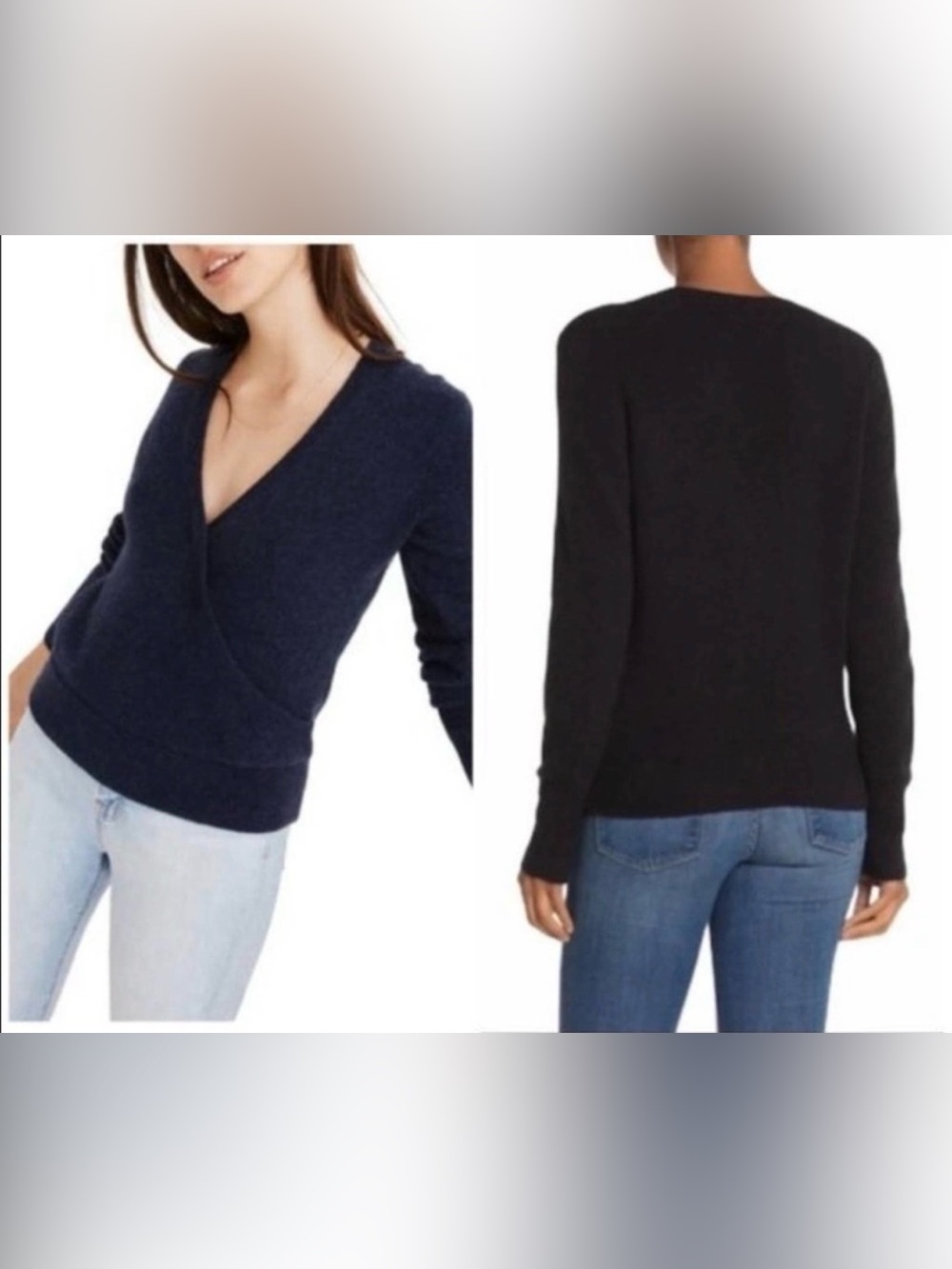 Madewell Wrap-Front Pullover Sweater in Coziest Yarn Black Preppy Minimalist